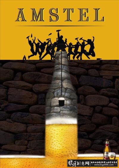 海报灵感 经典啤酒创意广告设计灵感 黄色色彩创意啤酒广告设计 泥砖